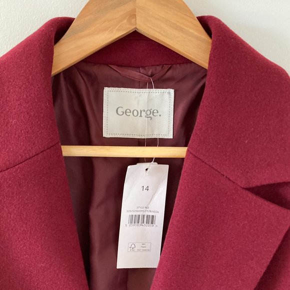 BNWT George Women's Asda Plum Burgundy Coat Size 14 - Picture 14 of 16